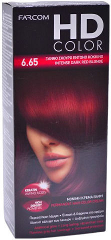 Farcom HD Color Βαφή Μαλλιών 6.65 Ξανθό Σκούρο Έντονο Κόκκινο 60ml
