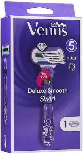 Venus Deluxe Smooth Swirl Razor pentru corp cu Cap de schimb 5 lame și bandă lubrifiantă pentru piele sensibilă