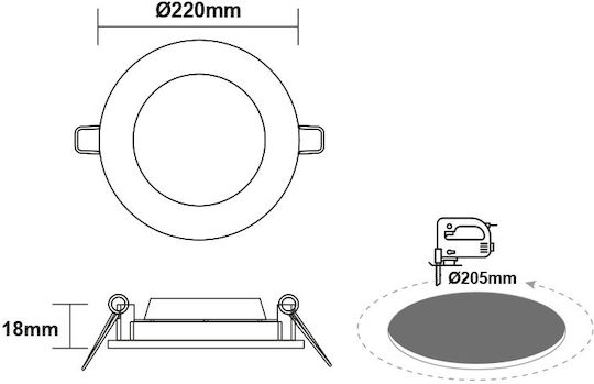 Aca Rund Vertieft LED Panel 22W mit Kaltweiß Licht 6500K