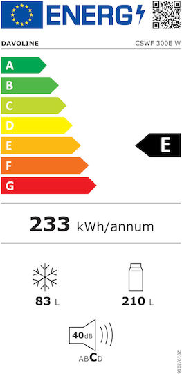 Davoline Ψυγειοκαταψύκτης 293lt Total NoFrost Υ185xΠ60xΒ60εκ. Λευκός CSWF 300 E W