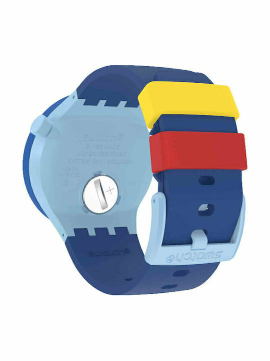 Swatch Pride Peace Hand Love Мъжки Часовник 47мм На Батерия с Син Каучукова Каишка