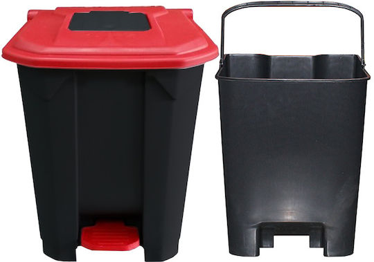 Plastic Waste Bin with Pedal Black Red 50L