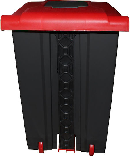 Plastic Waste Bin with Pedal Black Red 50L