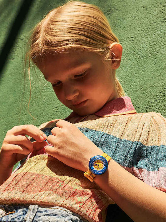 FlikFlak Kids Analog Watch Retro with Fabric Strap Yellow