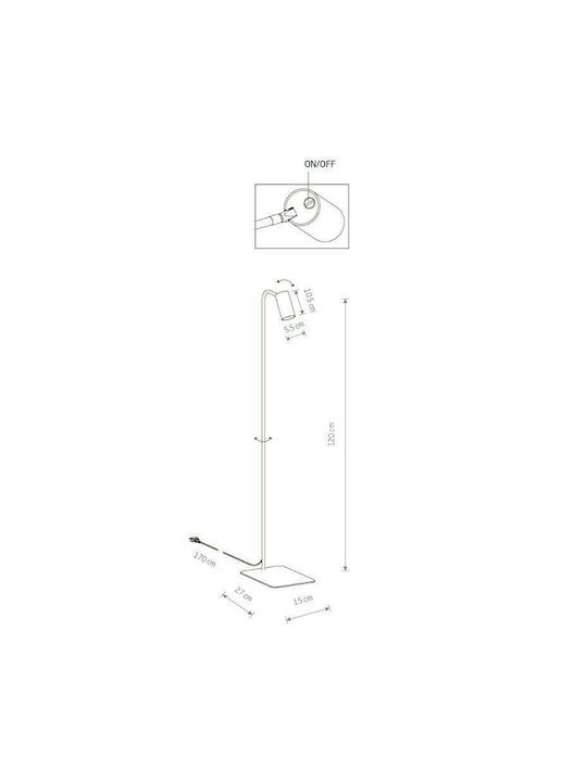 Nowodvorski Mono Floor Lamp H120cm. with Socket for Bulb GU10 Copper