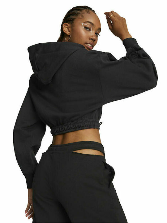 Puma Classics Cropped Γυναικείο Φούτερ με Κουκούλα Μαύρο