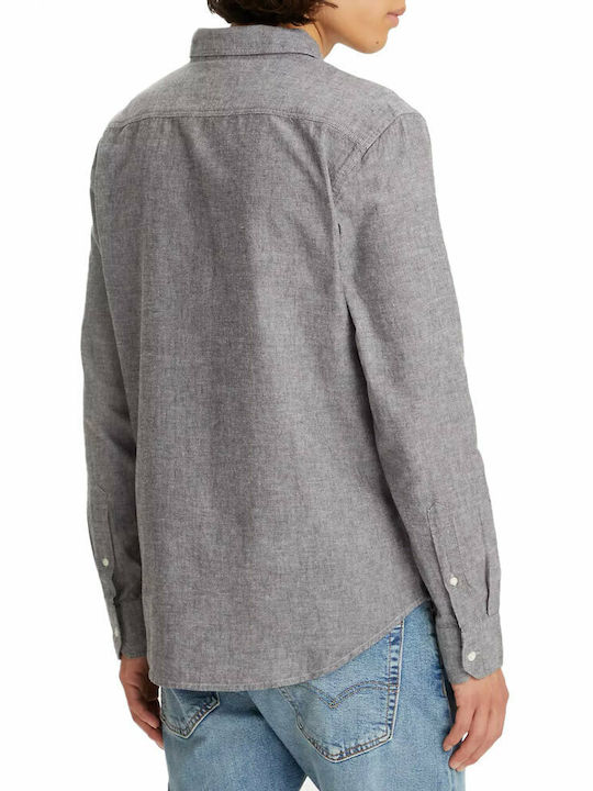 Battery Long Sleeve Cotton Shirt in Slim Fit Black
