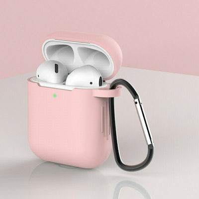 Hurtel Soft Case Silicone with Hook in Pink color for Apple AirPods 1 / AirPods 2