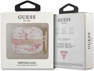 Guess Marble Strap Θήκη Σιλικόνης με Γάντζο σε Ροζ χρώμα για Apple AirPods 3