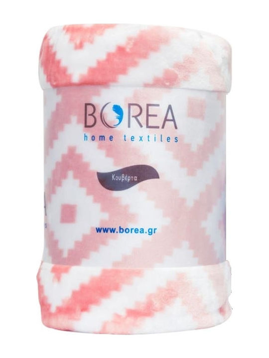 Borea Tribal Κουβέρτα Βελουτέ Μονή 150x220εκ. Ροζέ