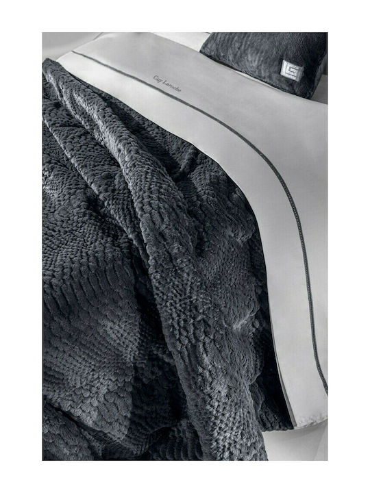 Guy Laroche Crusty Furry Blanket Set Double 220x240cm Carbon