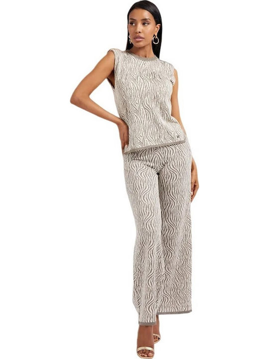 Women's Fabric Trousers in Regular Fit Leopard Gray