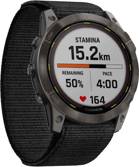 Garmin Enduro 2 Solar Titanium 51mm Αδιάβροχο Smartwatch με Παλμογράφο (Grey DLC Titanium with UltraFit Nylon Strap)