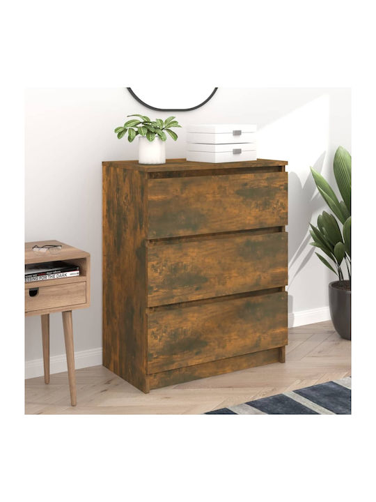 Wooden Chest of Drawers with 3 Drawers Smoked Oak 60x33.5x76cm