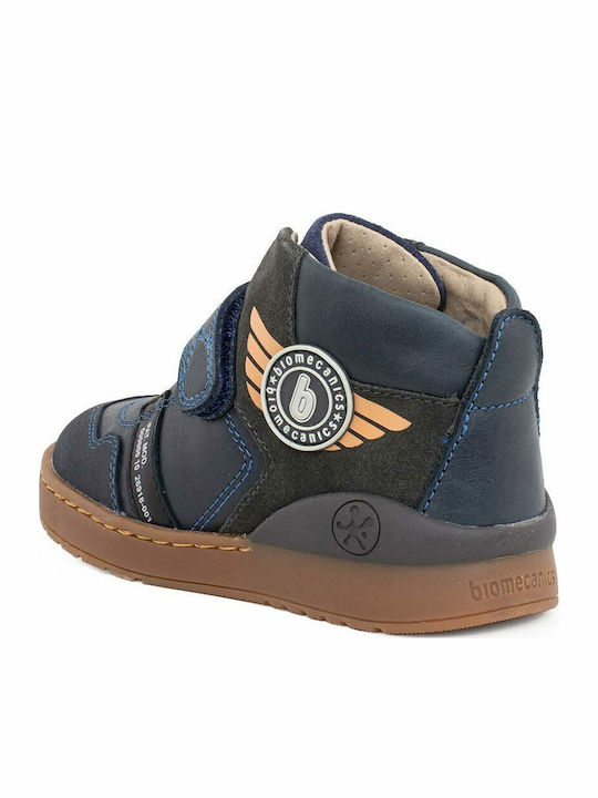 Anatomische Leder Kinderstiefel mit Bügel- und Schleifenverschluss Blau