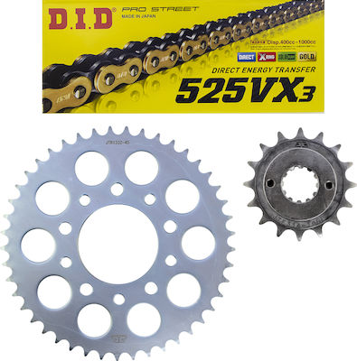 DID Chain & Sprocket Kit Golden (16-45-525VX/GB) for Honda Africa Twin XRV 750 1993-2003