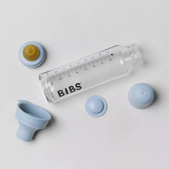 Bibs Glass Baby Bottle Anti-Colic with Rubber Teat for 0+ Months Grey Cloud 110ml