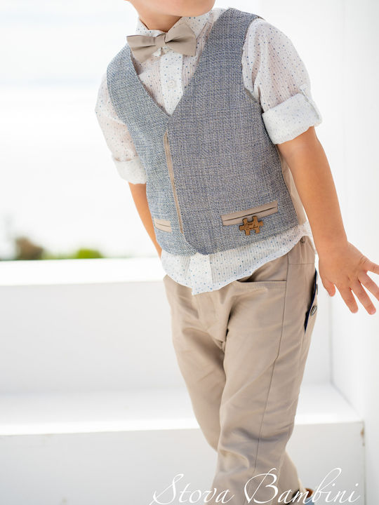 Stova Bambini Boys Linen Baptism Suit with Vest 6pcs Gray