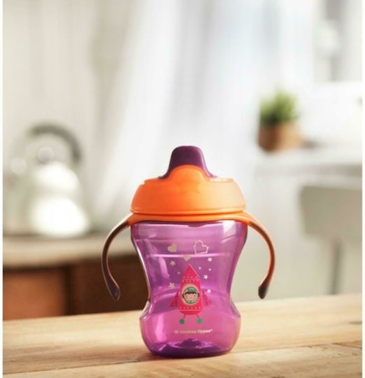 Tommee Tippee Sippee Cup Spaceship Educational Sippy Cup Plastic with Handles Pink for 7m+m+ 230ml