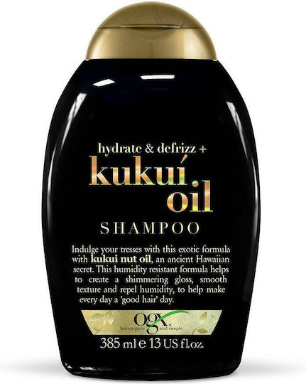 OGX Hydrate & Defrizz + Kukui Oil Σαμπουάν Αναδόμησης/Θρέψης & Ενυδάτωσης για Φριζαρισμένα Μαλλιά 385ml
