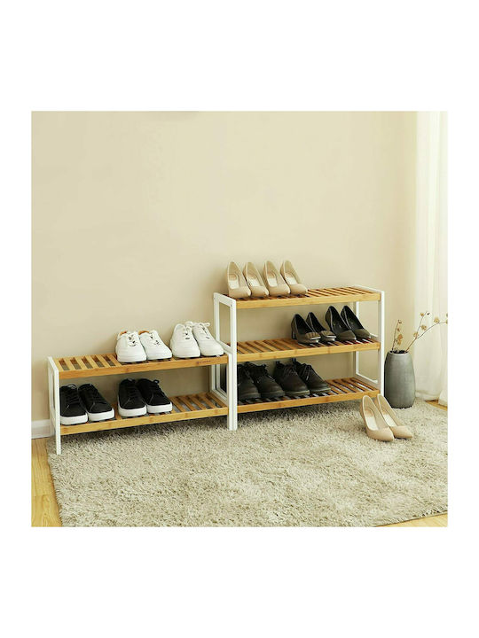 Schuhschrank aus Bambus mit 3 Regalen Beige L70xW26xH55cm