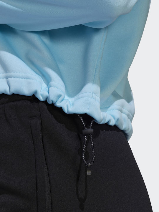 Aeroready Cropped Γυναικείο Φούτερ με Κουκούλα Γαλάζιο