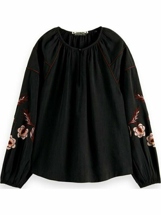 Women's Blouse Long Sleeve with V Neckline Black
