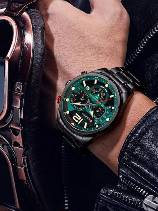Curren Ανδρικό Ρολόι 47mm Χρονογράφος Μπαταρίας με Μεταλλικό Μπρασελέ Μαύρο/Πράσινο