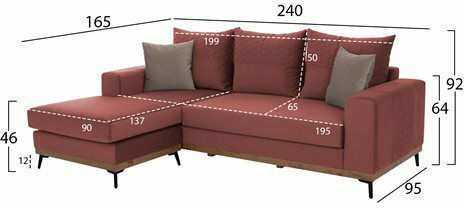 Portofino Colțar Canapea cu Unghi Reversibil Roz 240x165x92cm