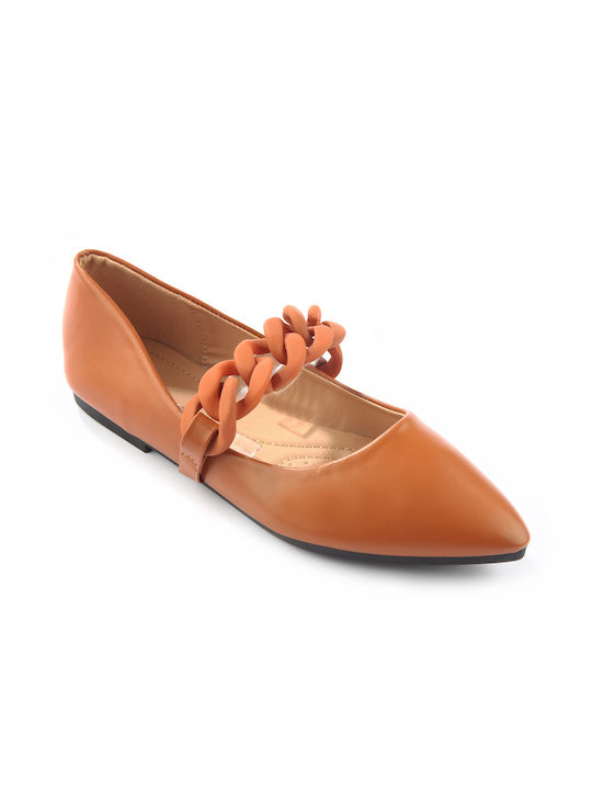 Ballerina pointed with decorative matte chain - FSHOES - CAMEL