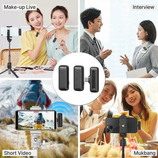 Ulanzi J12 for Android Комплект Безжично Микрофон Πέτου, Clip On за Мобилен в Черен Цвят