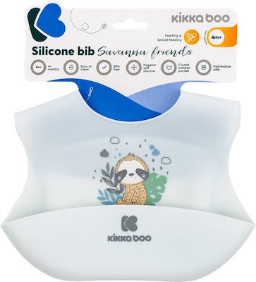 Kikka Boo Savanna Waterproof Bib Silicone with Button & Pocket Blue