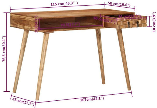 Sekretärin-Schreibtisch aus Massivholz Braun 115x50x76cm