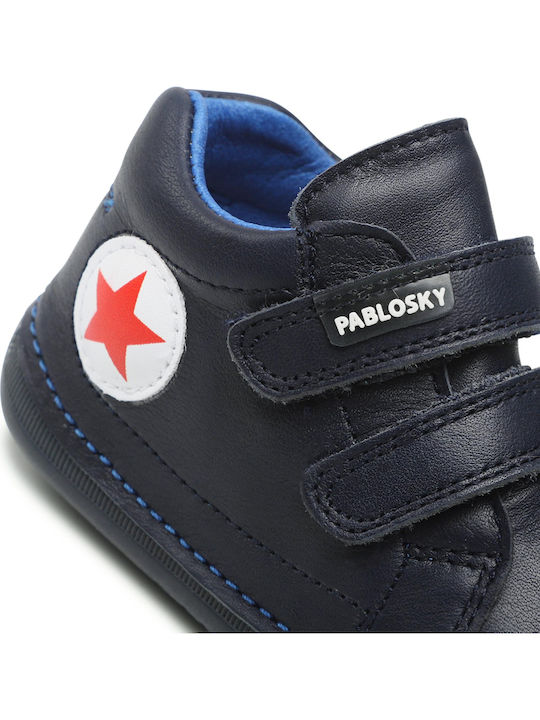 Leather Kids Boots with Velcro Navy Blue