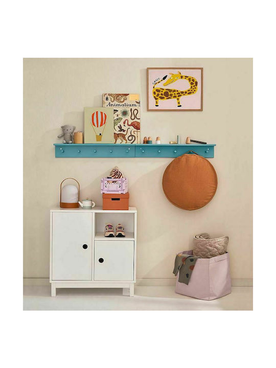 Kids Concept Star Kids Wall Hanger Multi Hook Wall Mounted Wooden Turquoise with Shelf 60x9x10cm