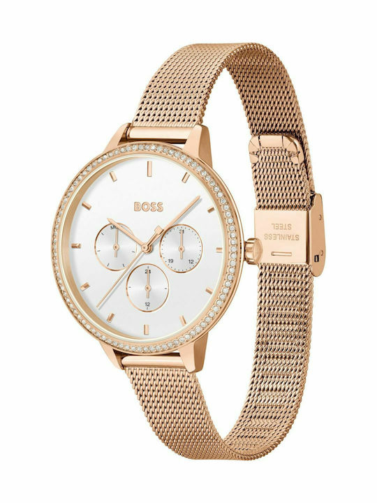 Boss Red Prime Дамски Часовник 40mm Хронограф Кварцов с Розово Злато Метална Верижка