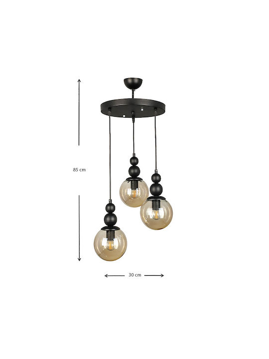 Megapap Latona Pendant Light Black Ball with Socket E27 30x30x85cm