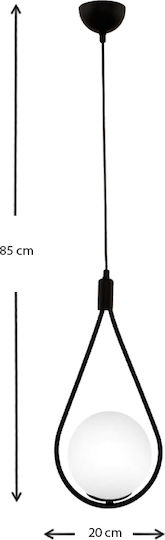 Megapap Shemesh Pendant Light Black Ball with Socket E27 20x20x85cm