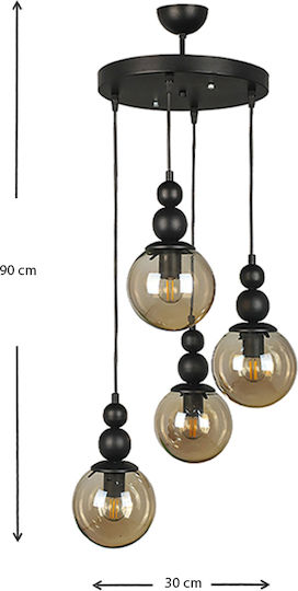 Megapap Latona Висящо Осветително Тяло Черен Топка за 4 Крушки E27 30x30x90см.