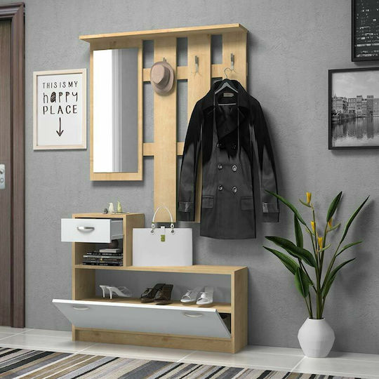 Raynold Eingangsmöbel mit Spiegel / Garderobe & Schuhschrank Natural / White 100x30x180cm