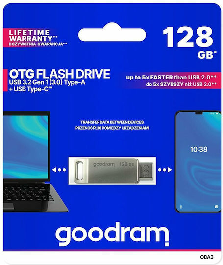 GoodRAM ODA3 128GB USB 3.2 Stick with connection USB-A & USB-C Silver