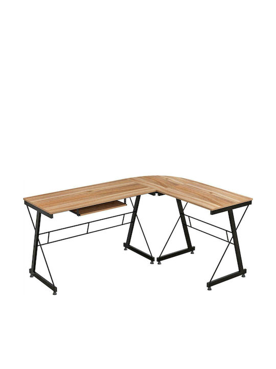 Birou Colțar De Calculatoare Walnut Din Lemn Culoare Maro Negru Cu Picioare Metalice 158x120x74cm