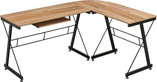 Ъглово Компютърно Бюро Walnut Дървено Кафяво - Черно С Метални Крака 158x120x74см