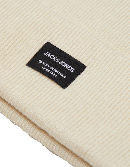 Beanie Masculin Căciulă cu Tricotaj Rib în culoarea Ecru