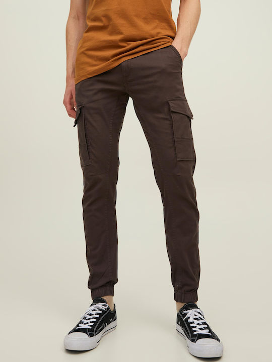 Trousers Cargo Elastic in Slim Fit Brown