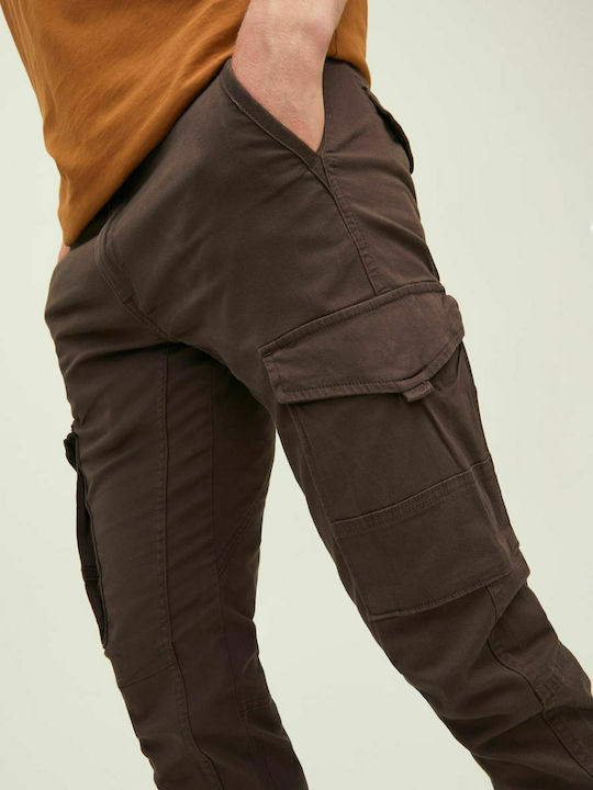Trousers Cargo Elastic in Slim Fit Brown