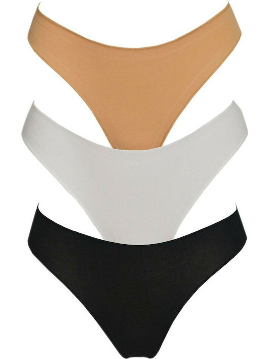 0002 Damen Slip 3Pack Nahtlos Black/Beige/White