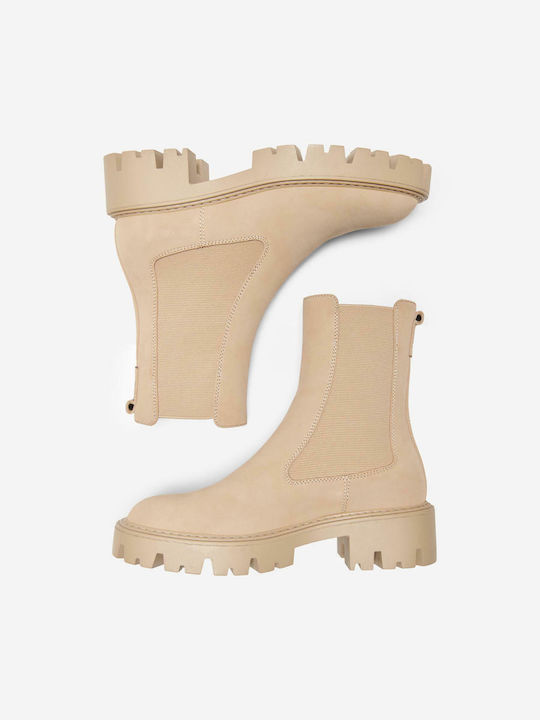 Onlbetty1 Leather Women's Chelsea Boots with Medium Heel Camel