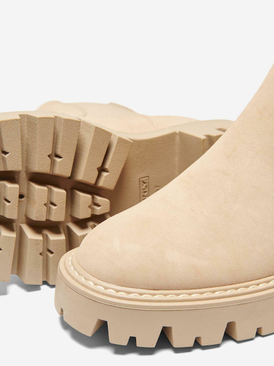 Onlbetty1 Leather Women's Chelsea Boots with Medium Heel Camel
