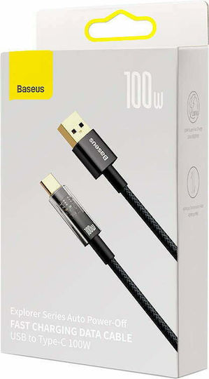 Baseus Explorer Geflochtenes LED USB 2.0 Kabel USB Typ-C männlich - USB-A 100W PD Schwarz 1m CATS000201
